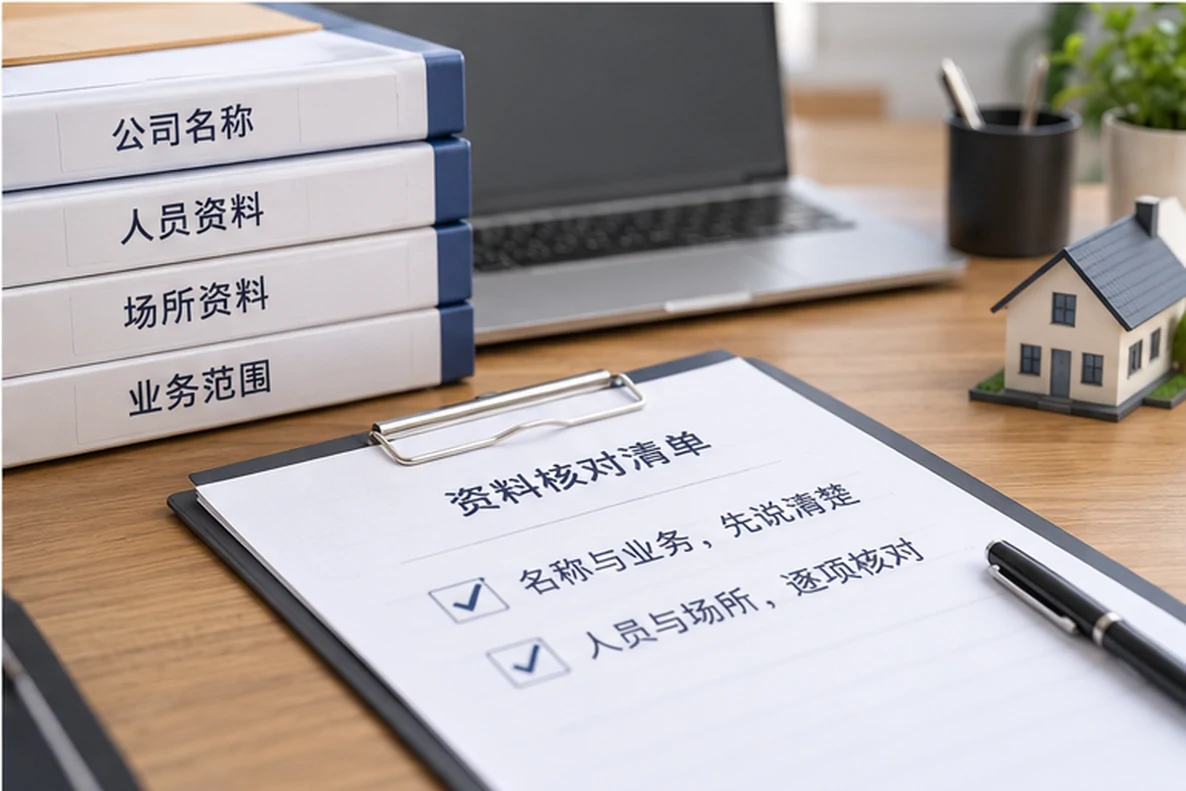 核对注册公司资料与办理事项的服务场景示意