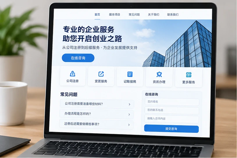 企业网站展示业务与服务信息的场景示意