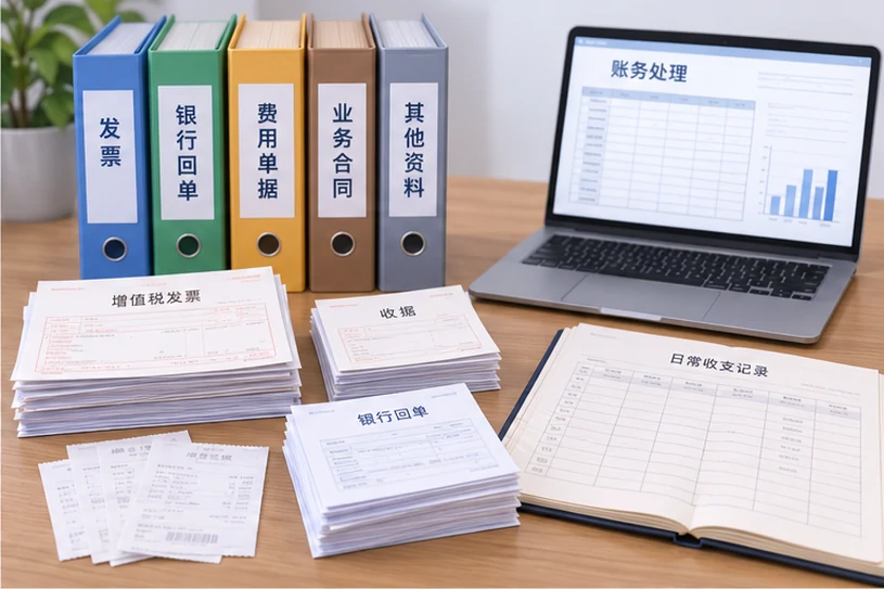 整理企业票据与日常账务资料的服务场景示意