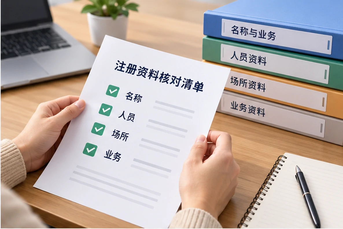核对注册公司资料与办理事项的服务场景示意