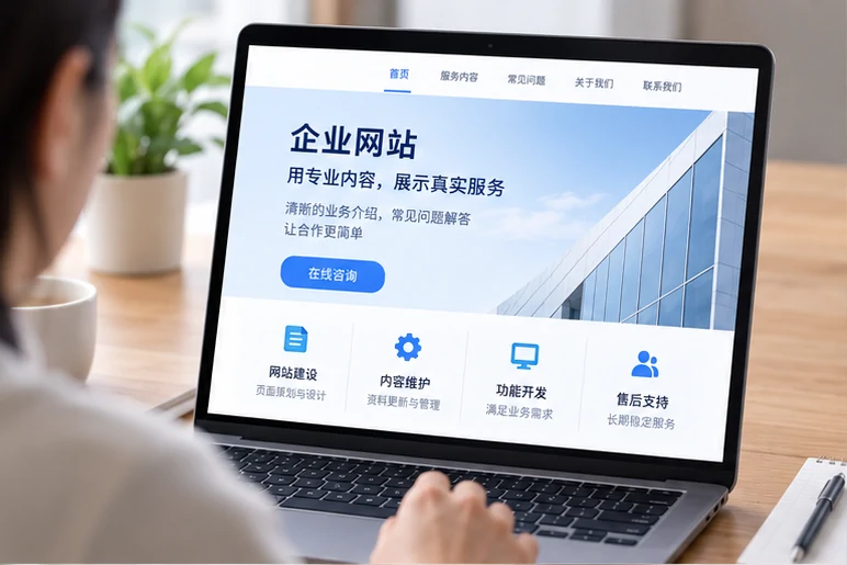企业网站展示业务与服务信息的场景示意