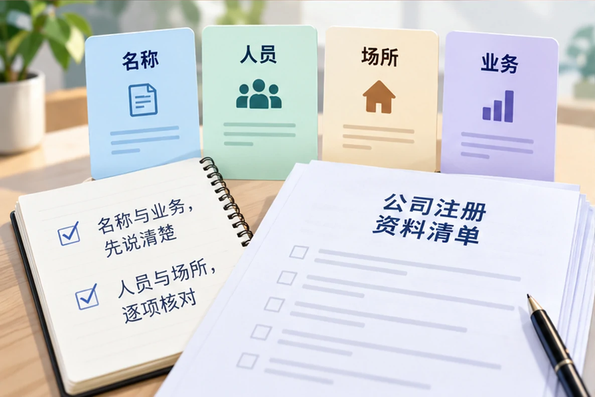 核对注册公司资料与办理事项的服务场景示意