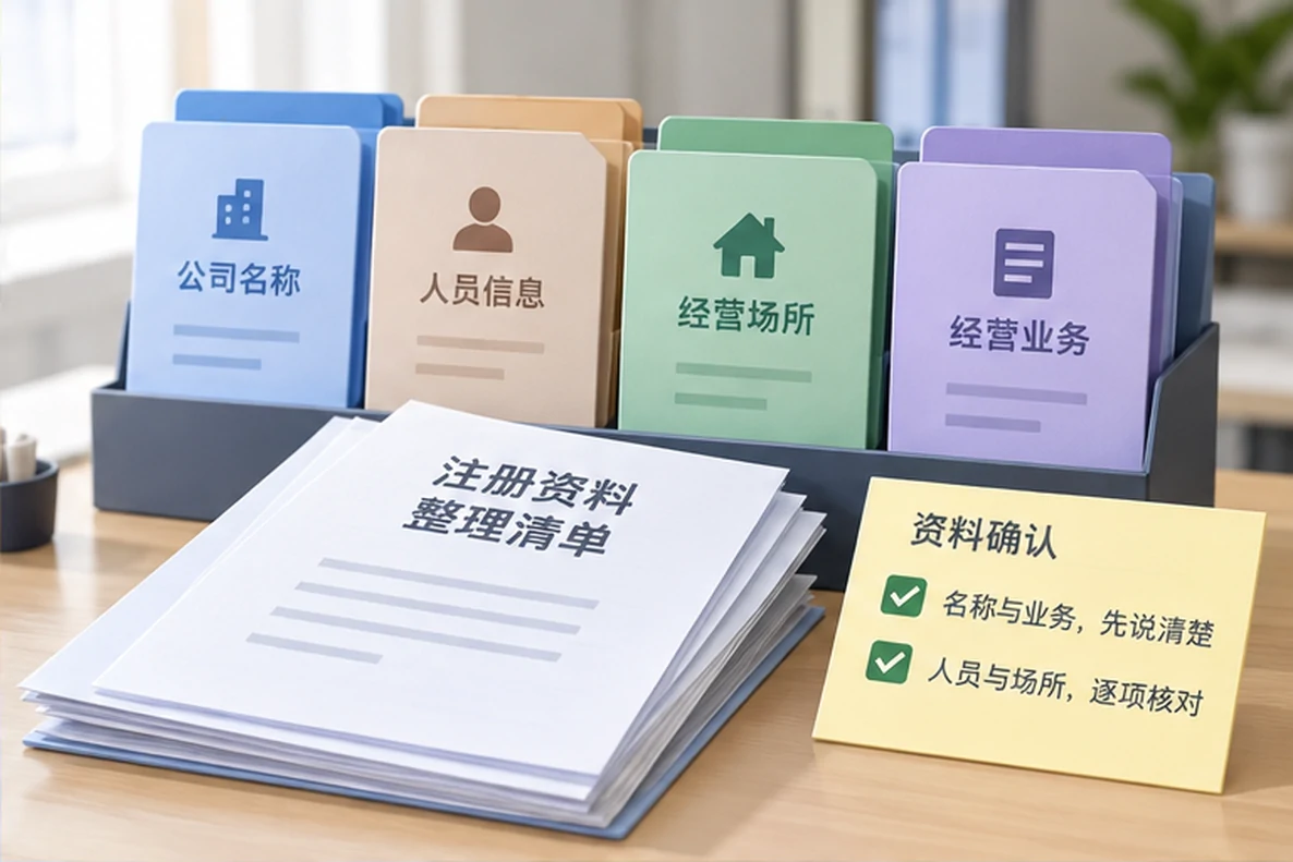 核对注册公司资料与办理事项的服务场景示意