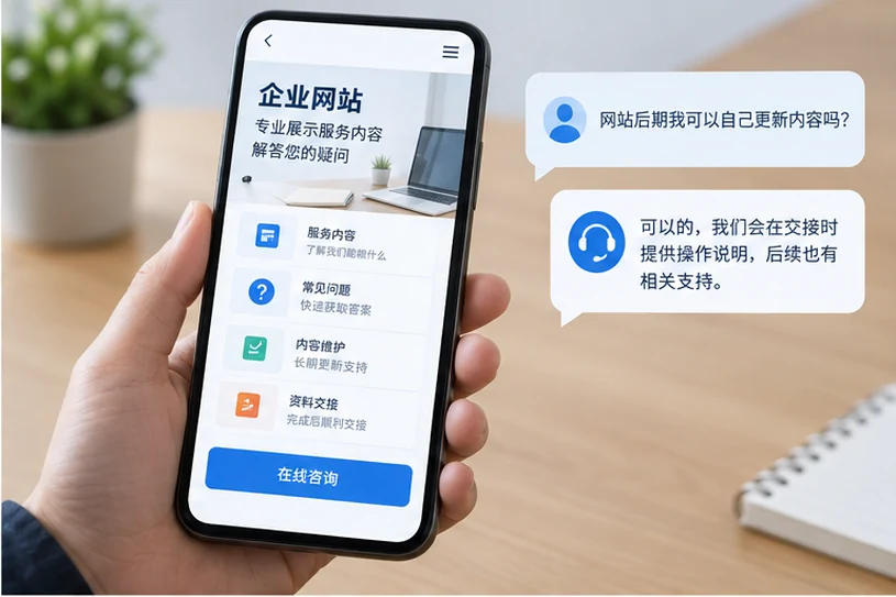 企业网站展示业务与服务信息的场景示意