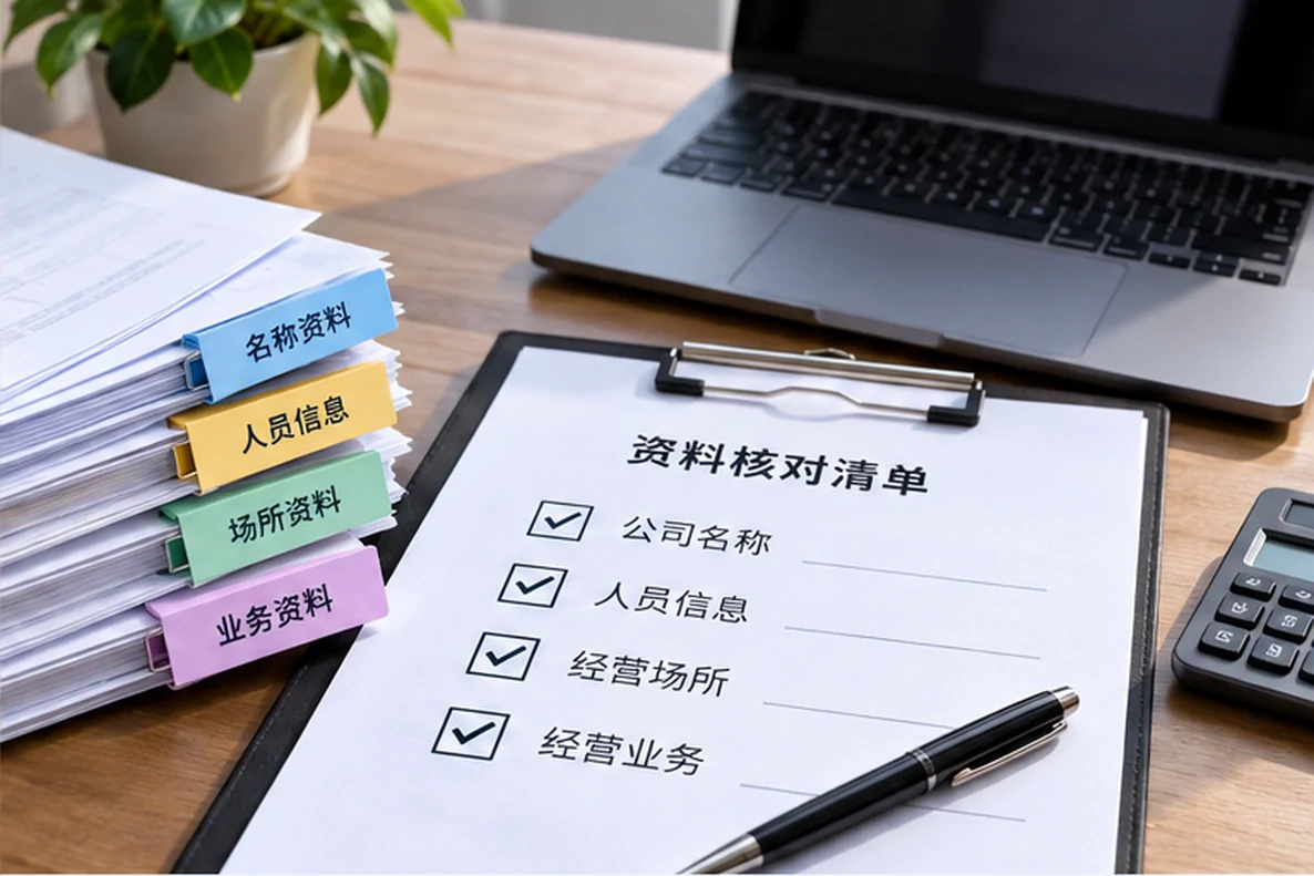 核对注册公司资料与办理事项的服务场景示意