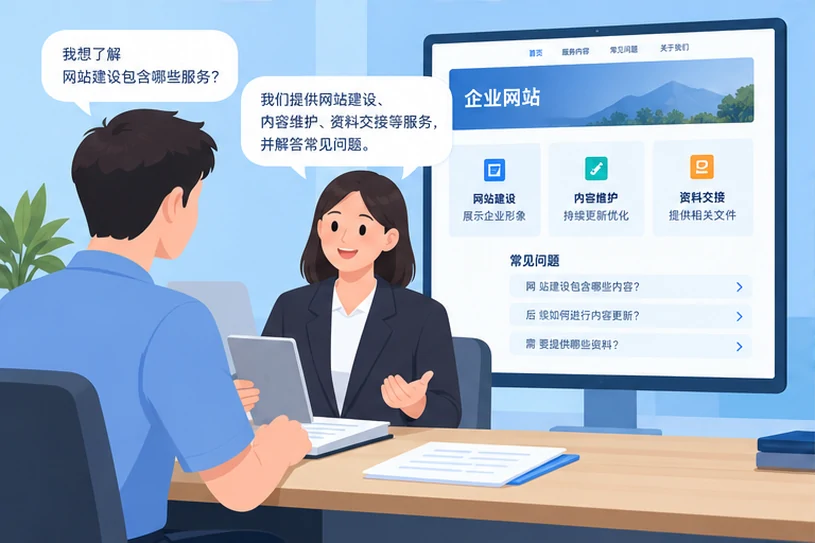 企业网站展示业务与服务信息的场景示意