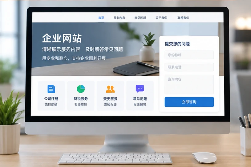 企业网站展示业务与服务信息的场景示意
