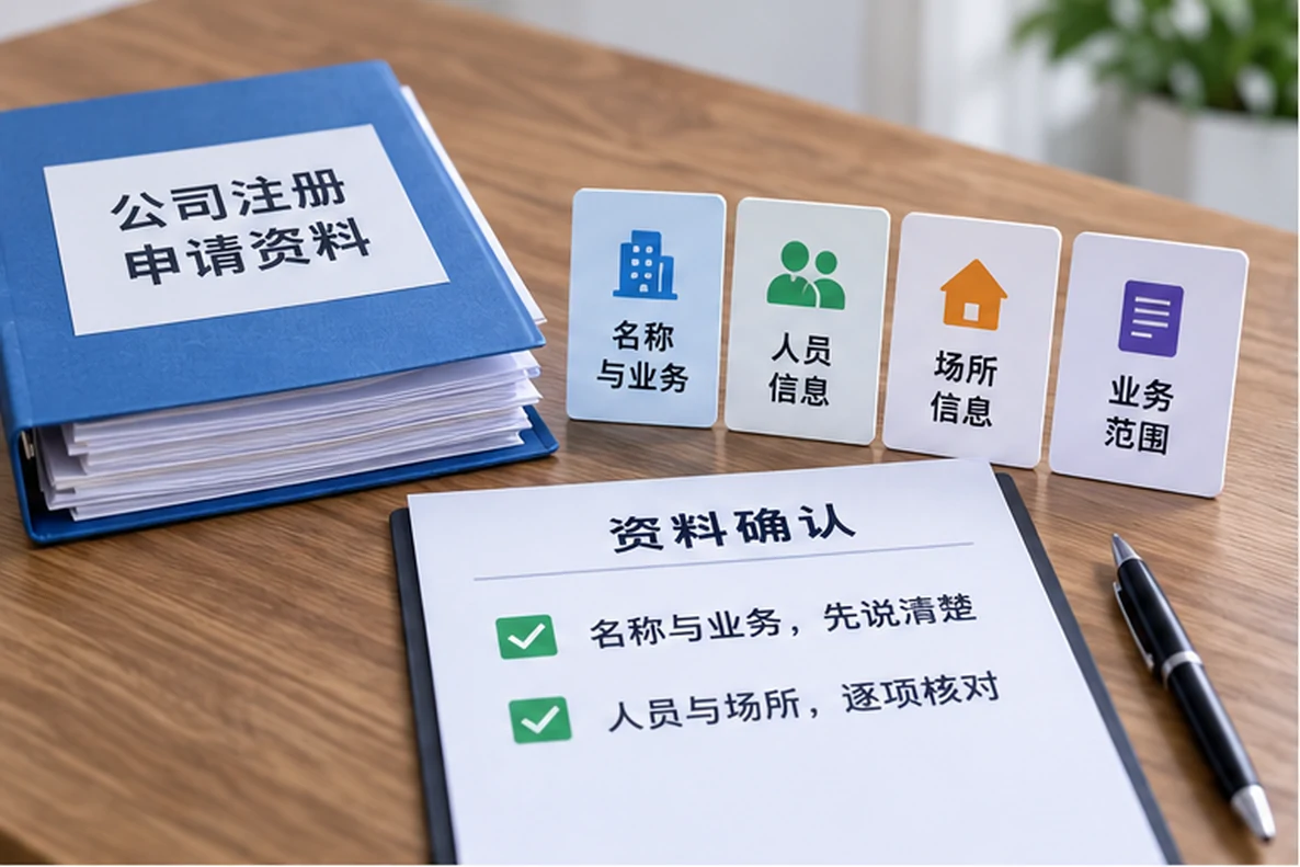核对注册公司资料与办理事项的服务场景示意
