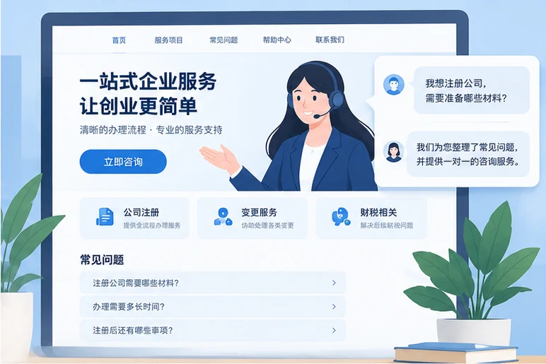 企业网站展示业务与服务信息的场景示意