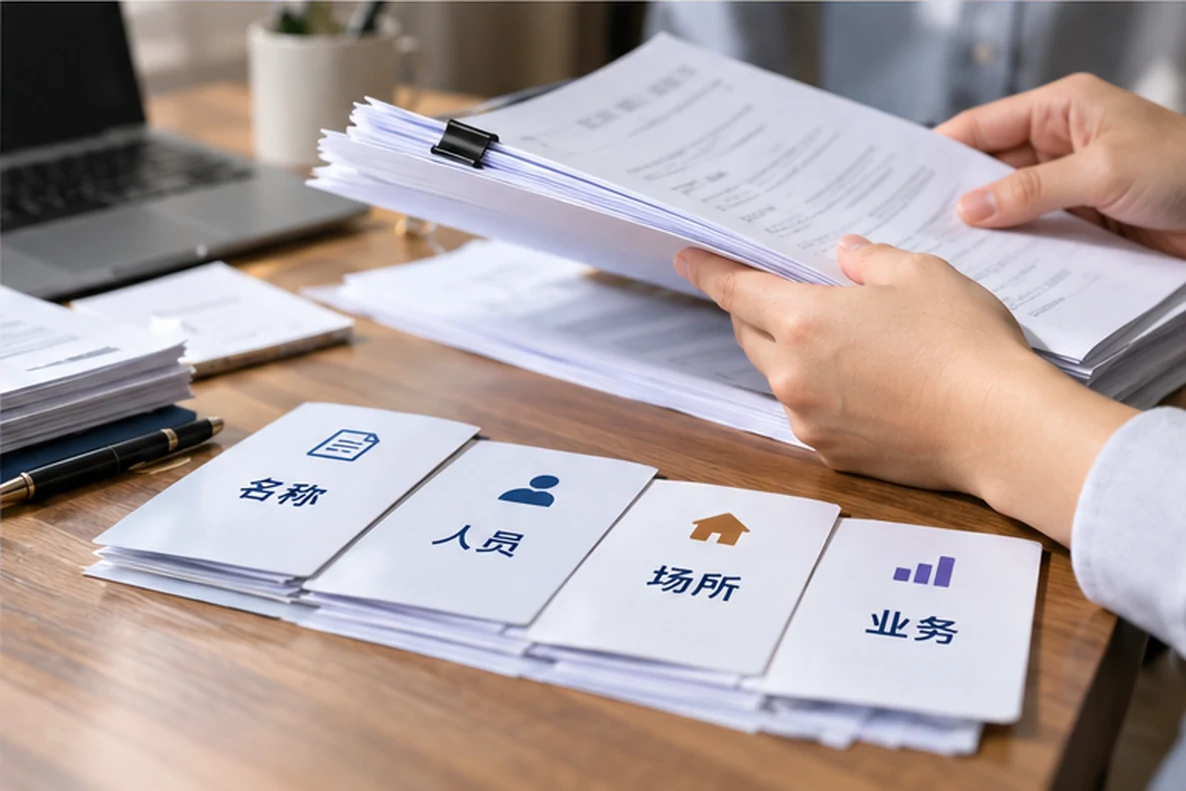 核对注册公司资料与办理事项的服务场景示意
