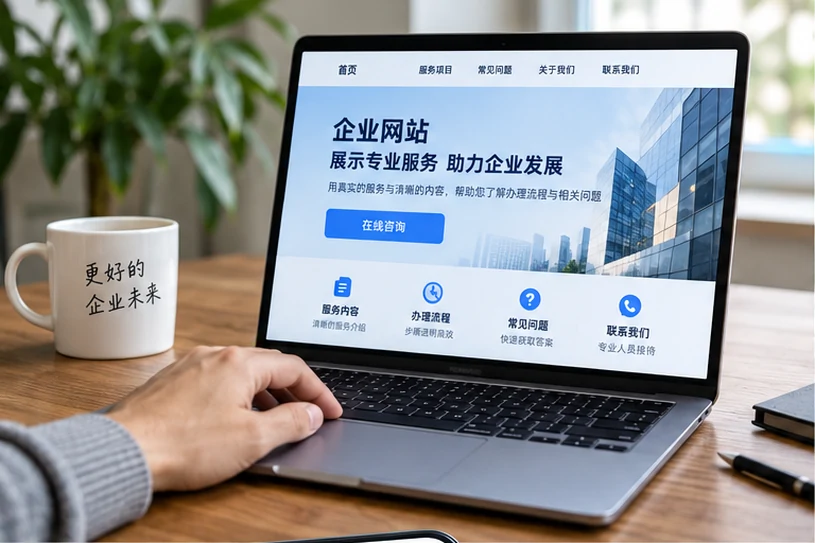 企业网站展示业务与服务信息的场景示意
