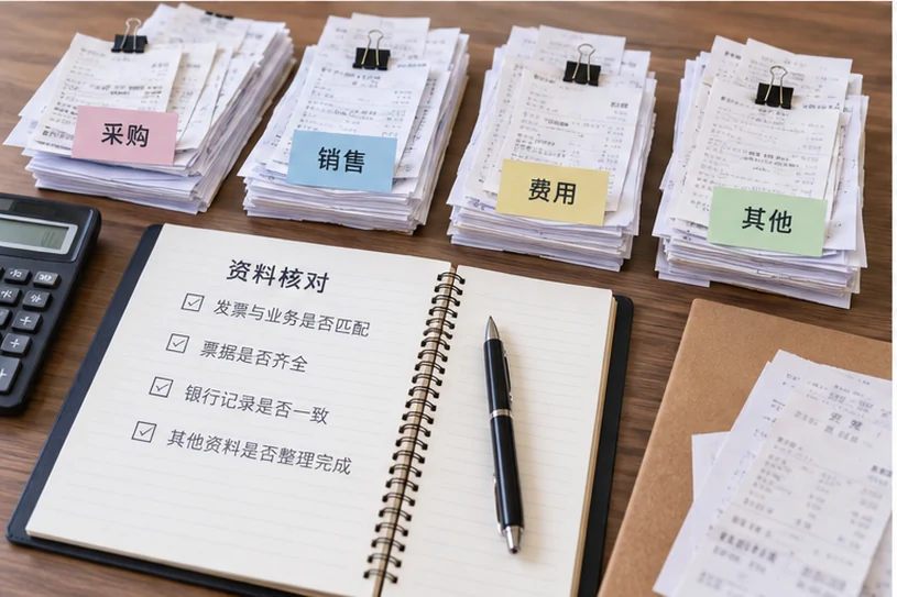 整理企业票据与日常账务资料的服务场景示意