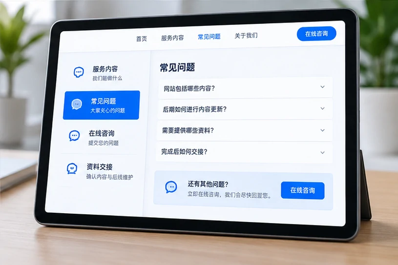 企业网站展示业务与服务信息的场景示意