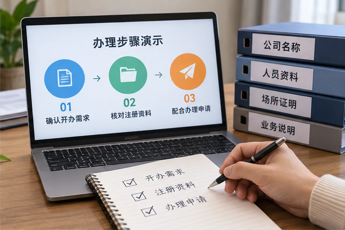 核对注册公司资料与办理事项的服务场景示意