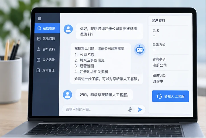 在线客服接待与咨询整理的服务场景示意