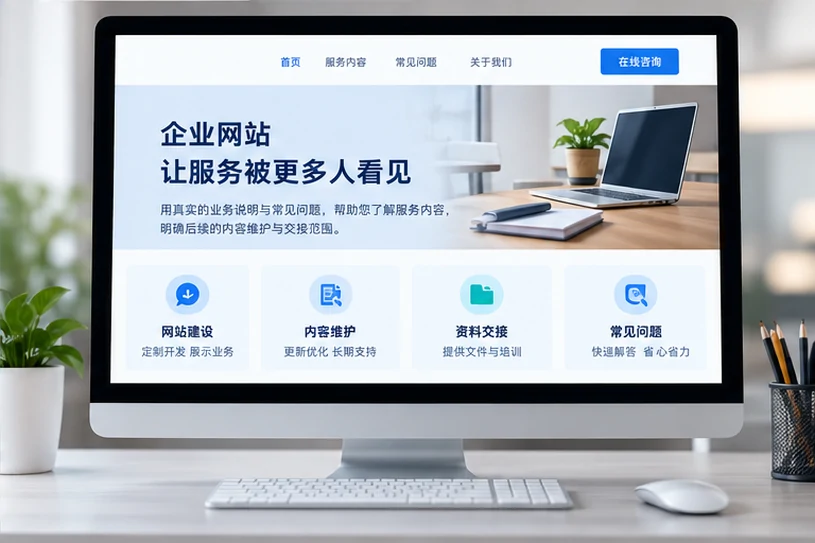 企业网站展示业务与服务信息的场景示意