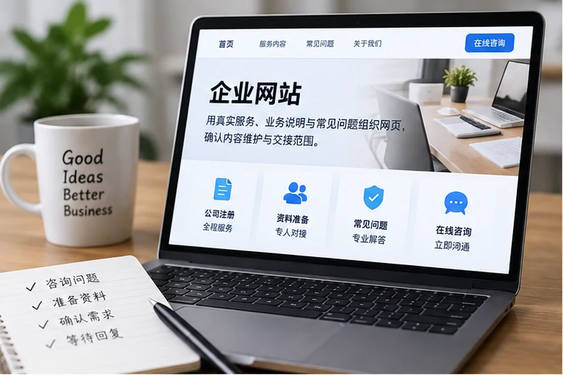 企业网站展示业务与服务信息的场景示意