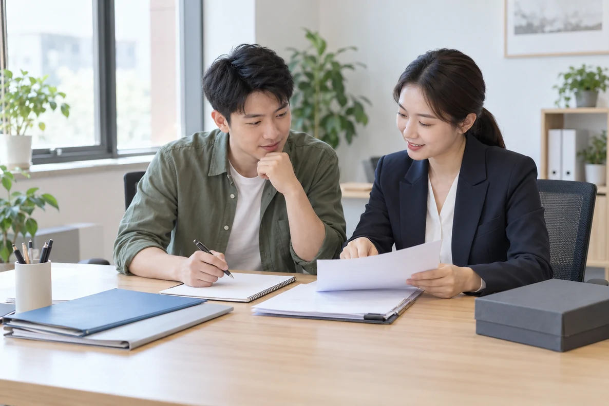 核对注册公司资料与办理事项的服务场景示意
