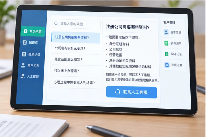 在线客服接待与咨询整理的服务场景示意