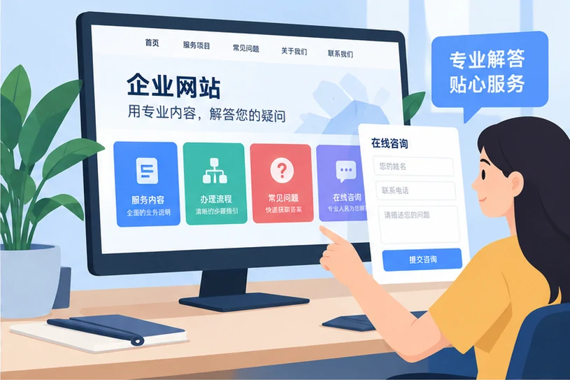 企业网站展示业务与服务信息的场景示意