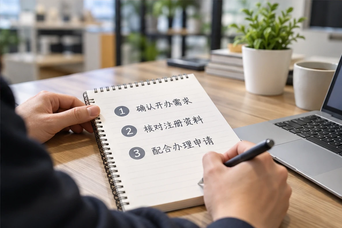 核对注册公司资料与办理事项的服务场景示意