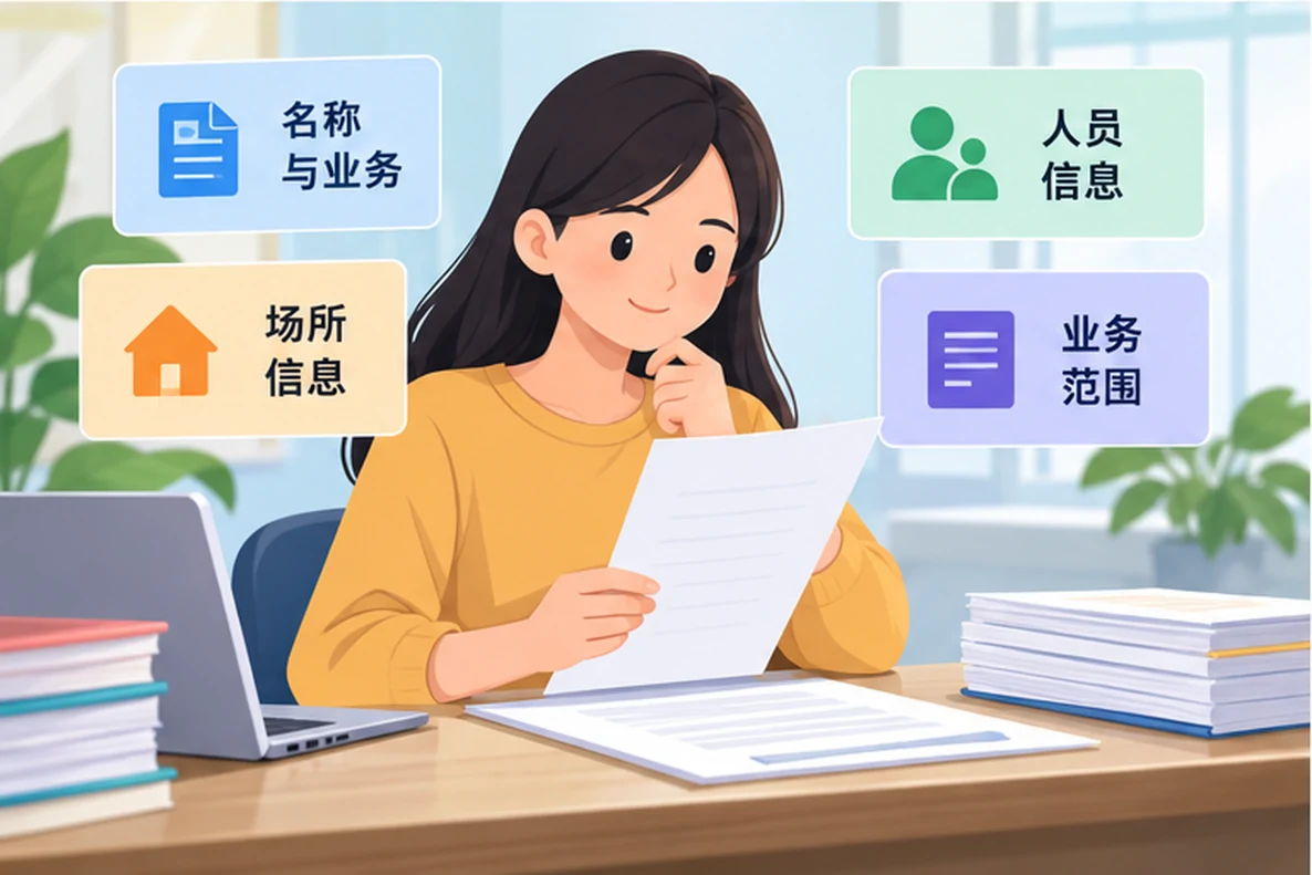 核对注册公司资料与办理事项的服务场景示意