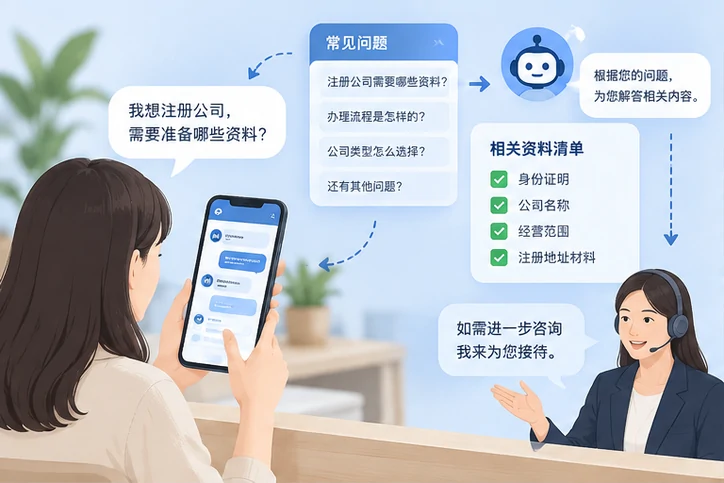 在线客服接待与咨询整理的服务场景示意