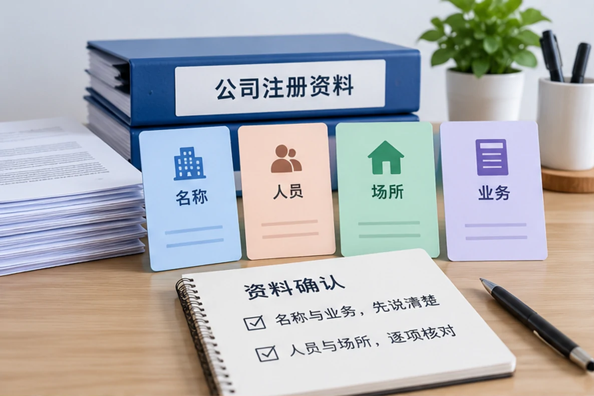 核对注册公司资料与办理事项的服务场景示意