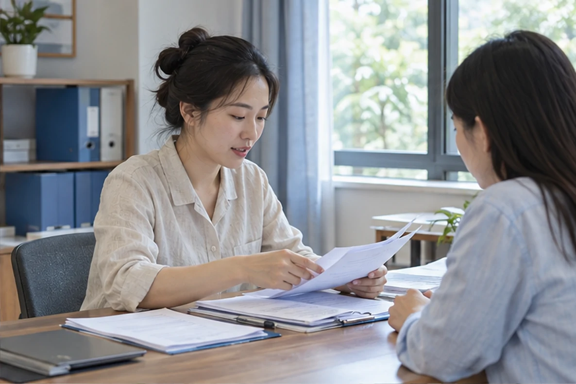 核对注册公司资料与办理事项的服务场景示意