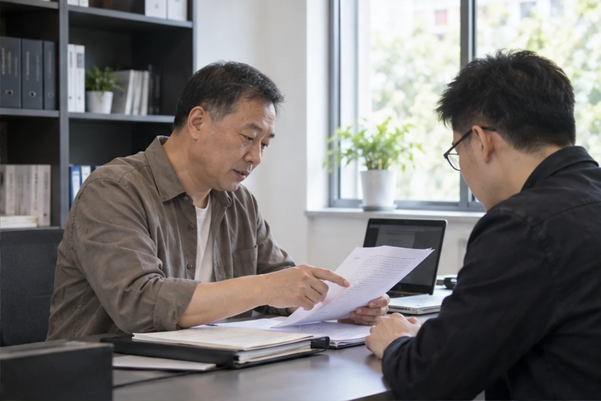 核对注册公司资料与办理事项的服务场景示意