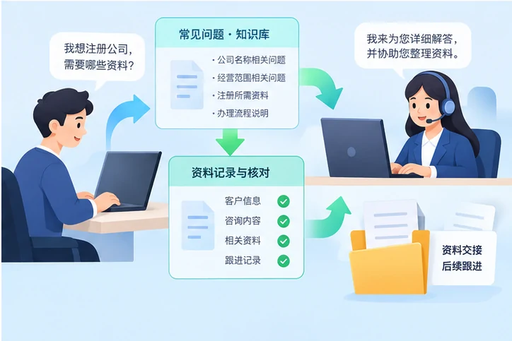 在线客服接待与咨询整理的服务场景示意