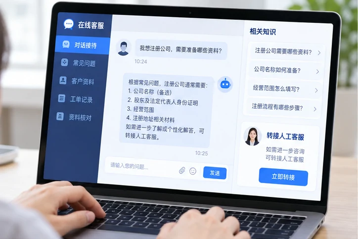 在线客服接待与咨询整理的服务场景示意