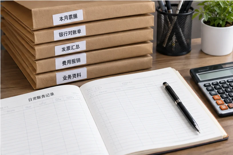 整理企业票据与日常账务资料的服务场景示意