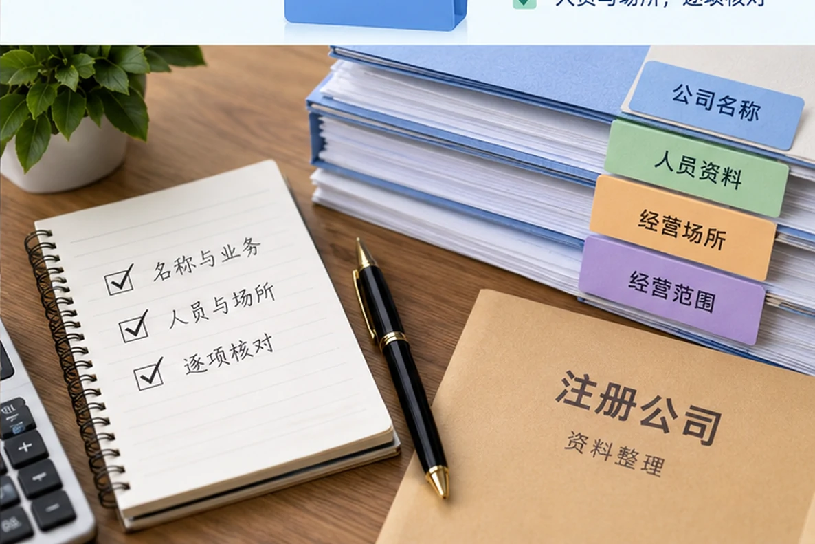 核对注册公司资料与办理事项的服务场景示意