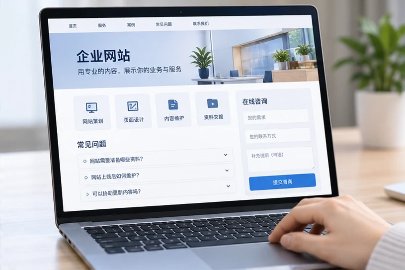 企业网站展示业务与服务信息的场景示意