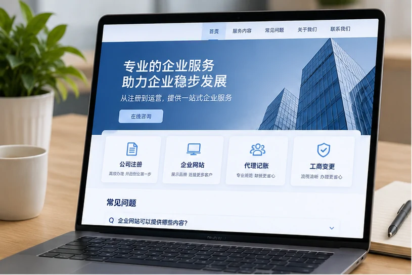 企业网站展示业务与服务信息的场景示意