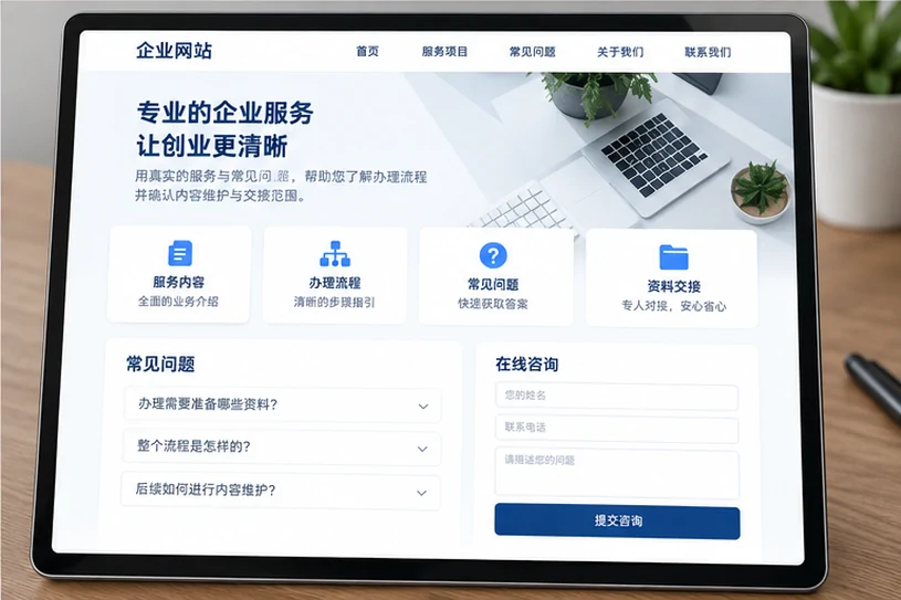 企业网站展示业务与服务信息的场景示意
