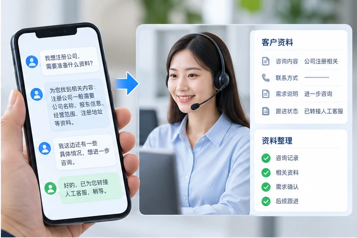 在线客服接待与咨询整理的服务场景示意