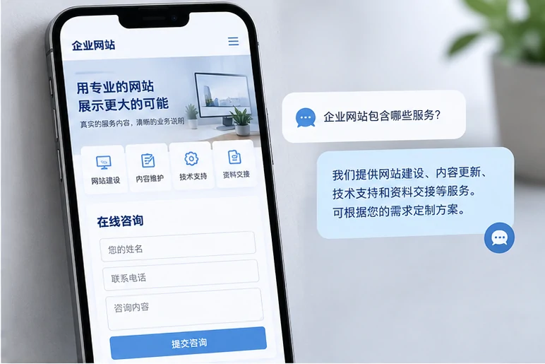 企业网站展示业务与服务信息的场景示意