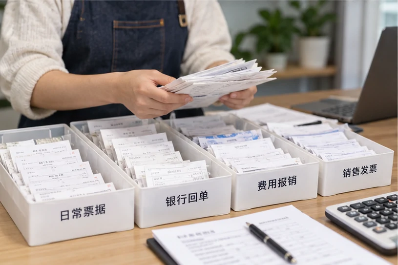 整理企业票据与日常账务资料的服务场景示意