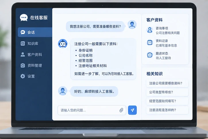 在线客服接待与咨询整理的服务场景示意