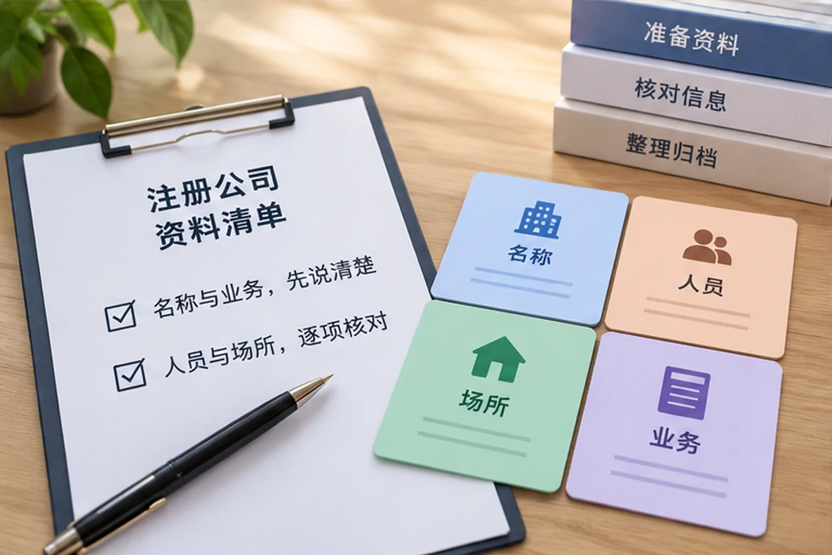核对注册公司资料与办理事项的服务场景示意
