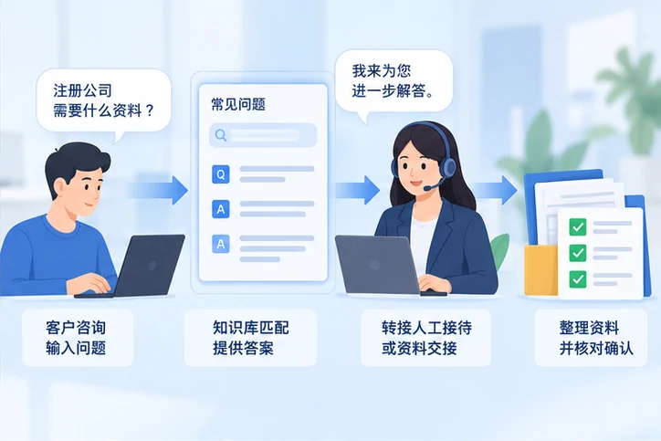 在线客服接待与咨询整理的服务场景示意