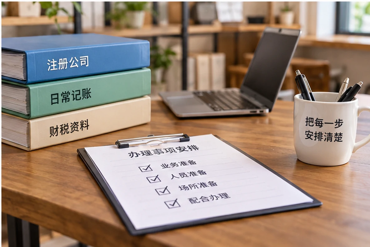 核对注册公司资料与办理事项的服务场景示意