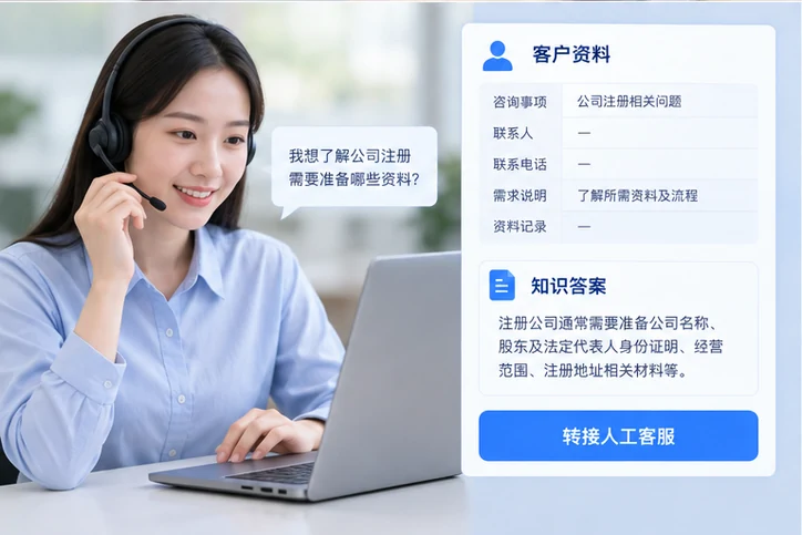 在线客服接待与咨询整理的服务场景示意