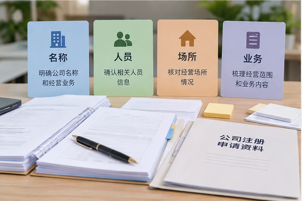 核对注册公司资料与办理事项的服务场景示意