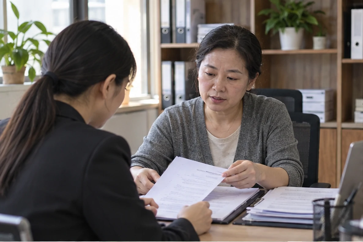 核对注册公司资料与办理事项的服务场景示意