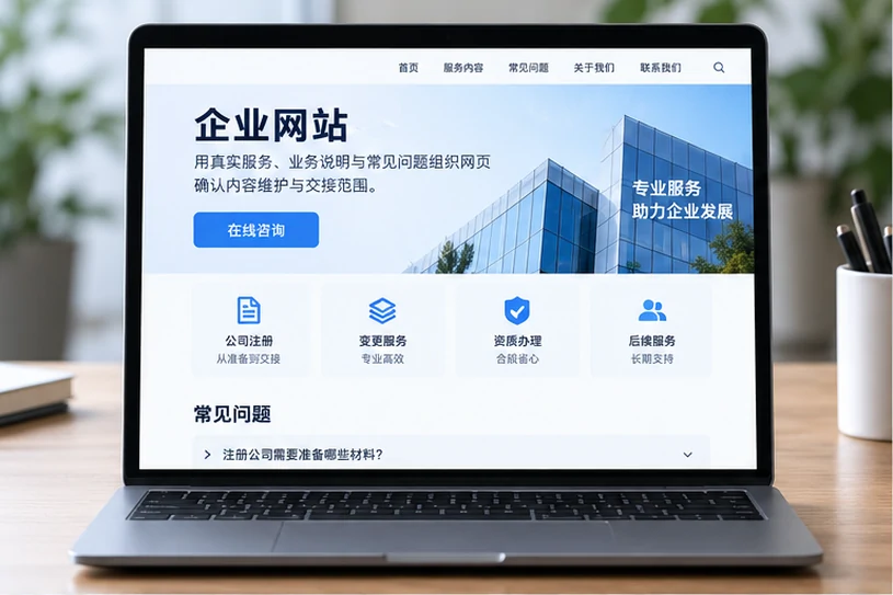企业网站展示业务与服务信息的场景示意