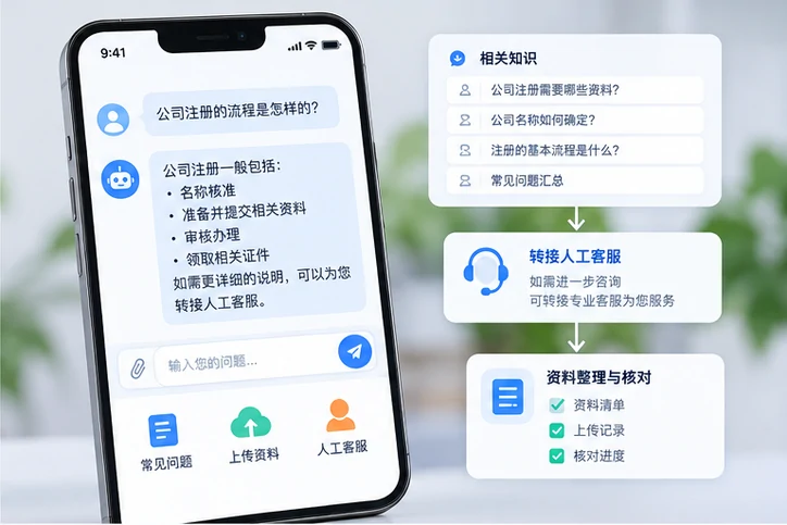 在线客服接待与咨询整理的服务场景示意