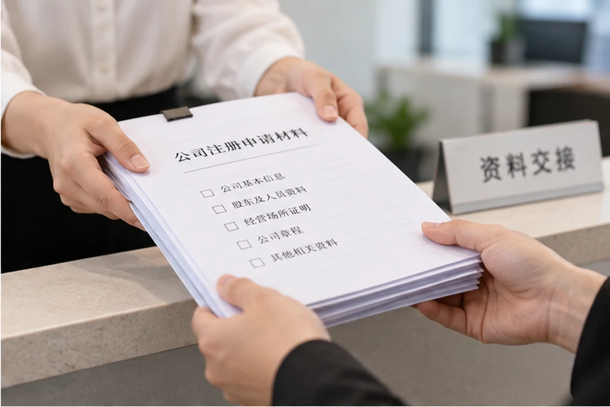 核对注册公司资料与办理事项的服务场景示意